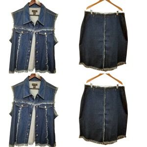 Ashley Stewart Distressed Denim Women’s Skirt Set Size 18W
